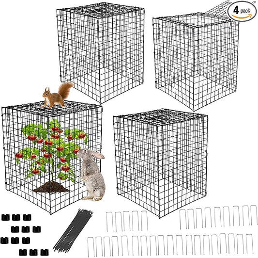 Garden Wire Cloches For Plants Extra Large 13.2" X13.2" X16.7" Rustproof Plant Cages For Outdoor Plants Protectors From Animals With Openable Top Cover & Stakes Plant Cages To Keep Animals Out (4 PCS)