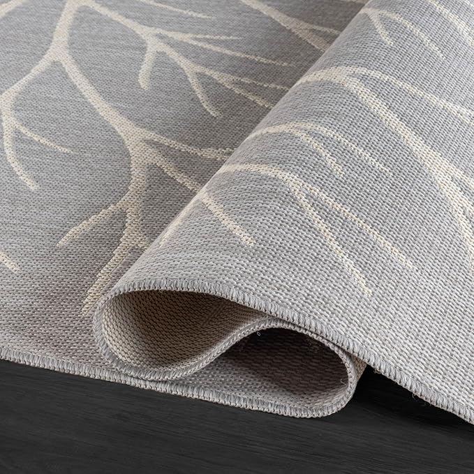 Washable Indoor Outdoor Rug 9x12 Modern Area Rugs Branch Pattern Non Shedding Waterproof Easy Clean Patio Deck Porch Living Room Bedroom Garden RV (9 X 12 Gray)