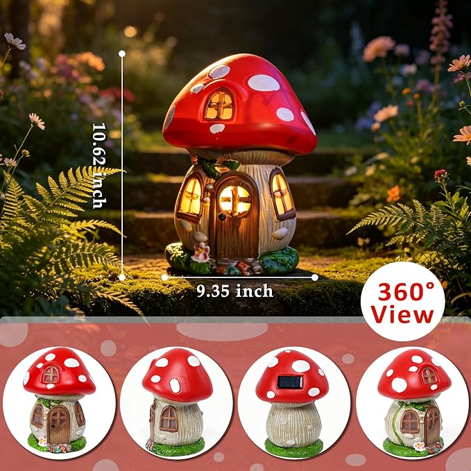 Mushroom Fairy Garden House - 11 inch Resin Fairy Garden Accessories Figurines, Waterproof Whimsical Mushrooms Garden Statue Houses for Outdoor,Outside, Lawn