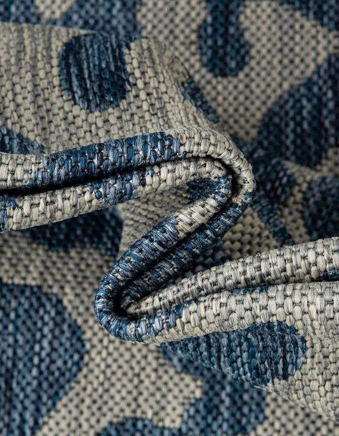 Unique Loom Outdoor Safari Collection Area Rug - Leopard (10' 8" Square Blue/Gray)