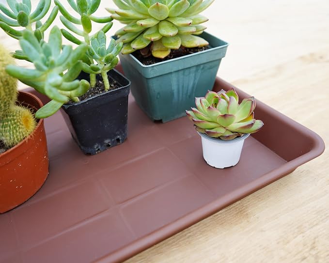 VUWEZ Rectangle Plant Tray, Plant Drip Tray, Plant Pot Saucers, Plant Germination Trays, Plant Saucers, 14.5'' x 11'' x 1.5'' (2 pack), Chocolate