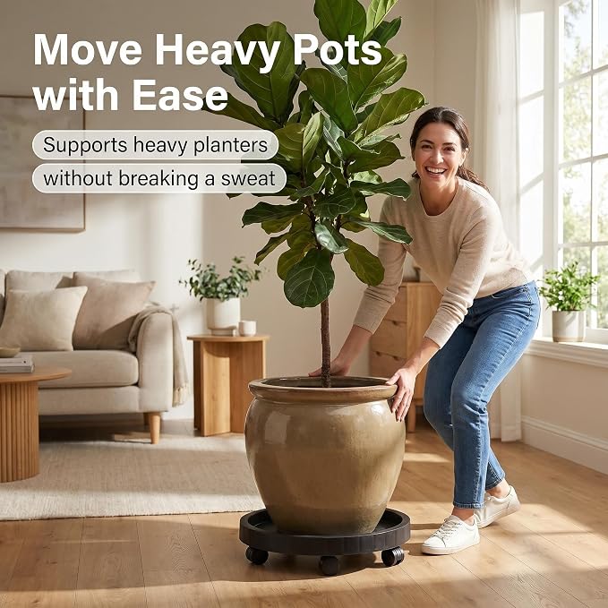 2 Pack of 12.6 Inch Planter Caddies Rolling Saucer Caddy with Wheels, Heavy Duty Wheeled Stand for Potted Plant, Round Coaster Roller Base Tray with Casters, Flower Pot Dolly Holder for Indoor Outdoor