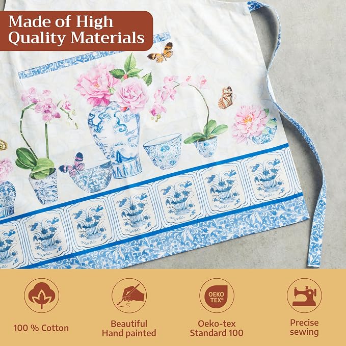 Maison d' Hermine Aprons for women with Pocket 100% Cotton (27.50"x31.50") | Adjustable Neck Strap & long ties Apron Men Chef Wedding Cooking Gardening Server Maid