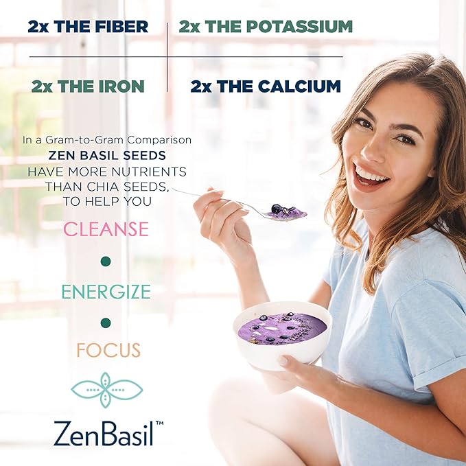 Zen Basil Seeds | edible basil seeds, kosher, non-gmo, lectin free, gluten free, plant based, keto, paleo, vegan | 15g fiber per/serv | 14oz | more fiber than chia seeds | prebiotic