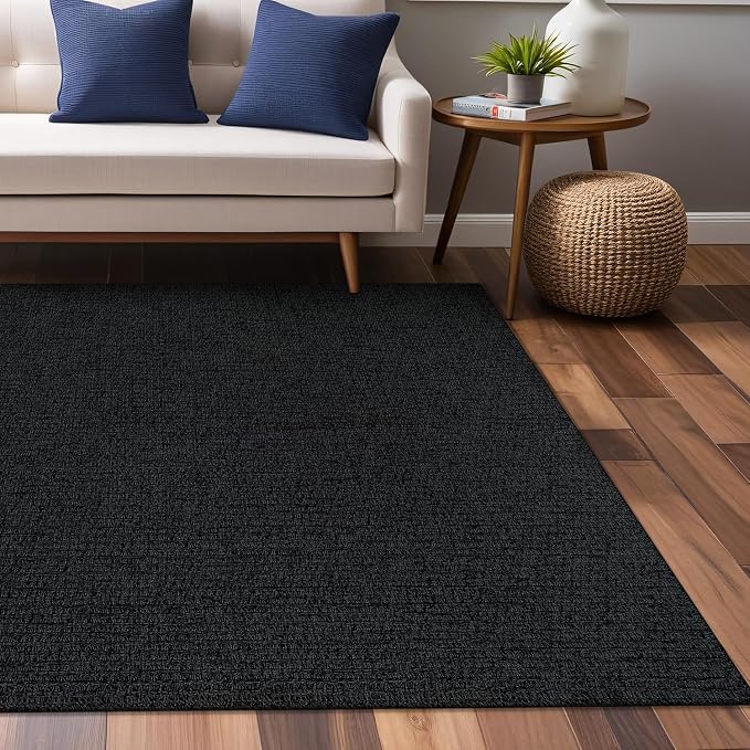 Luul Home Easy Jute Rugs 6x9 Dark Gray Color Living Room Indoor Outdoor Area Rug for Farmhouse Patio and Kitchen Rug High Traffic Washable Easy to Clean Solid Boho Woven Design Outside Carpet (6 x 9)