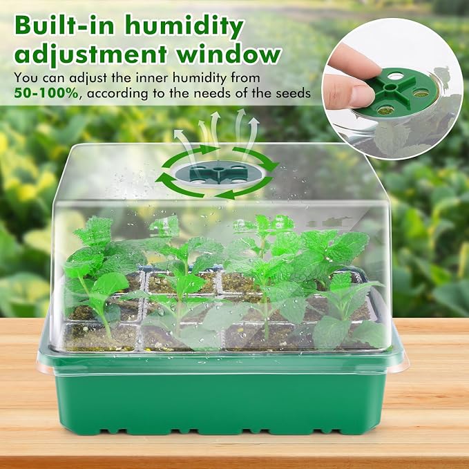 72 XL Cells Seed Starter Tray, 6 Packs Seed Starter Kit Large Size Individual Cells, Seedling Starting Trays with Humidity Dome and High Lid, Germination Kit for Indoor Greenhouse Seed Starter