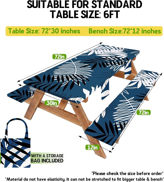 Picnic Table Cover with Bench Covers Tablecloth Glamping Essentials Gear Table Cloth Outdoor Summer Motorhome Cool Fun Unique Ideas Gifts for Camper Camping Lovers RV Owner Family Couple Dad Men Male