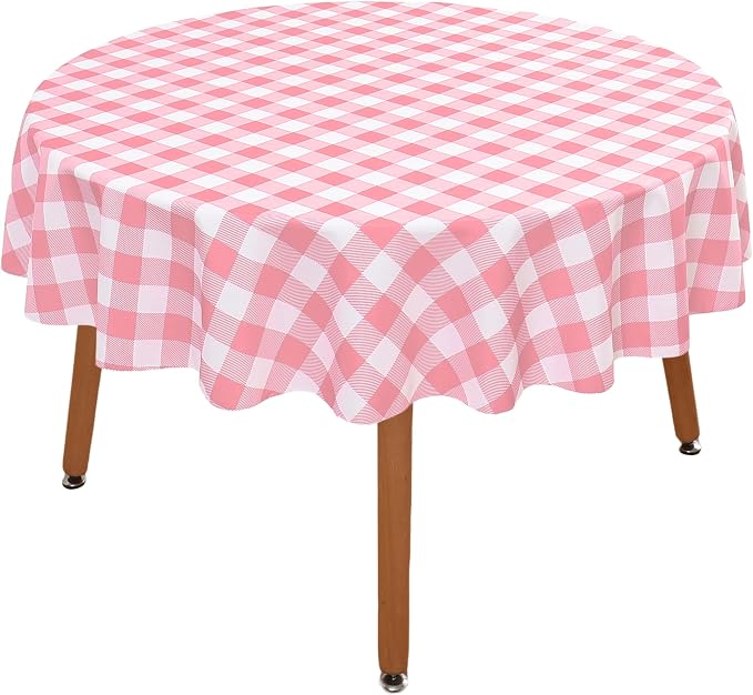 Waterproof Plaid Tablecloth Fabric - Round 90 Inch Classic Gingham Checker Table Cloth for Indoor/Outdoor Use - Buffalo Table Cover for Picnics, BBQs, and Parties