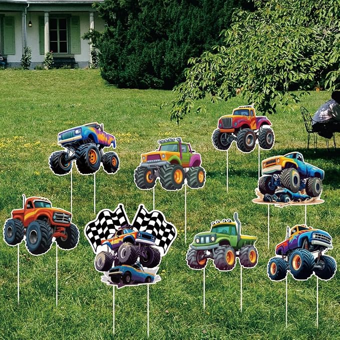 SUPERDANT 8Pcs All Terrain Vehicle Yard Sign with 16 Stakes Boy Party Lawn Decorations Motor Vehicles Party Waterproof Sign Yard Outdoor Lawn Decorative Sign for Garden Lawn Decoration