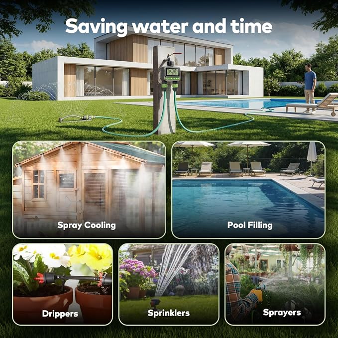 NexusLab Wireless Remote Hose Timer, 4 Programmable Watering Schedules (1 Sec to 99 Hr), IP65 Waterproof Sprinkler & Drip Irrigation Timer, 3/4 inch NH Thread, Rain Delay, AA Battery