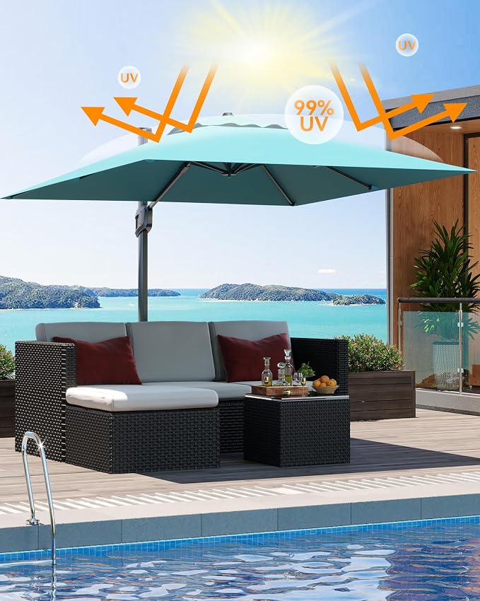 PeakPursuit 10' x 10' Square Cantilever Umbrella - Heavy Duty Aluminum Patio Sun Shade Offset Umbrella with 360-Degree Rotation for Outdoor Decor, Backyard, Deck, Pool