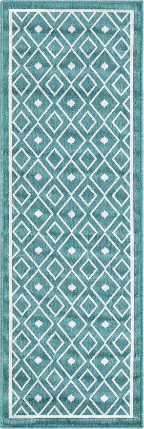 Unique Loom Outdoor Trellis Collection Area Rug - Kafes (2'x 6' 1" Runner, Teal/ Ivory)