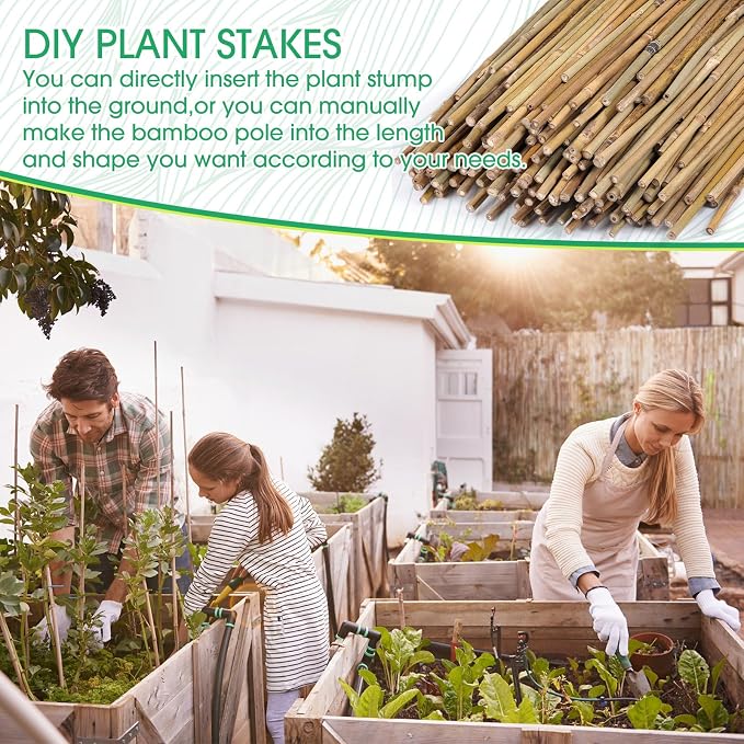 Suclain 200 Pcs Bamboo Plant Stakes Natural Garden Support Sticks for Climbing Plants Sturdy Bamboo Garden Stakes for Tomato, Beans, Flowers and Potted Plants, Vegetables, Indoor & Outdoor (1.35 ft)