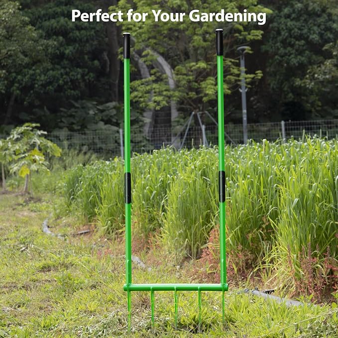 56'' Heavy Duty Broadfork for All the Soils, Unbreakable Pitchfork, 5 Sharp Cambered 11'' Tines Bord Fork Garden Tool, Ergonomic Handles, Good Package, Easy Assembly, Cultivator & Tiller, Green.