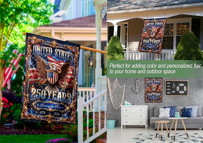250 Years America Garden Flag, 250th Anniversary Usa Flag, American 250th Anniversary Patriotic Design, Garden Flags For Outside, Land of The Free 1 (30x40 Inch)
