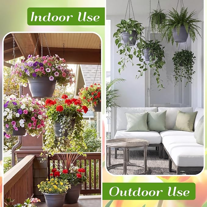 20 Pack 10 Inch Plastic Hanging Planter Bulk Gray Hanging Baskets for Plants with Drainage Trays Self Watering Plant Pot Outdoor Indoor Planter for Garden, Balcony, Porch, Patio Decor