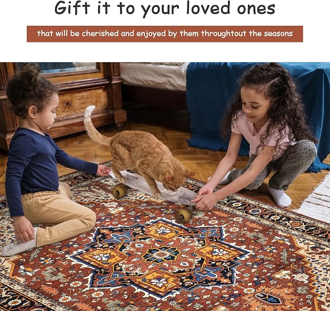Moynesa Ultra-Thin Washable Runner Rug - 2x7 Low Pile Kitchen Rug Runners for Hallways, Boho Non-Slip Low Pile Indoor Throw Carpet Runner for Living Room Bedroom Bathroom Floor Camper, Brown