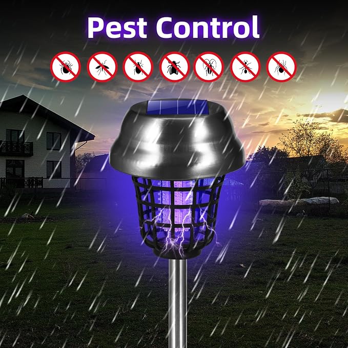 Solar Bug Zapper Outdoor Waterproof Mosquito Repellent Outdoor Patio Mosquito Trap & Killer for Backyard, Farm, Garden, 2026 Solar Powered Fly Zapper for Small Flying Insect, Gnats, Flies, Moths(4)