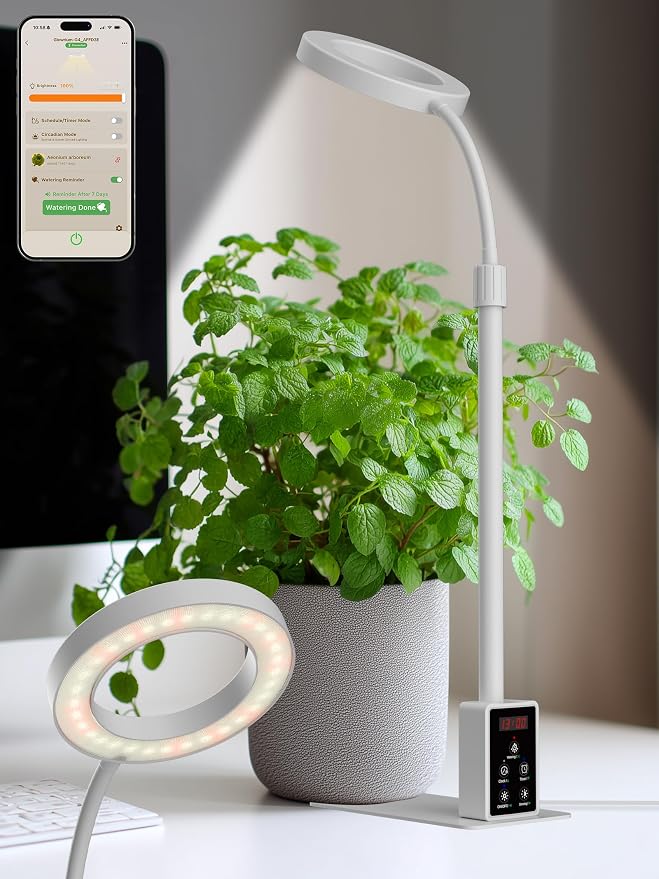 Smart Grow Lights for Indoor Plants, Plant Light with Auto-Timer, Full Spectrum LED Grow Light, Adjustable Height & Stepless Dimming,Plant Assistant Suitable for Most Plants (White-2)