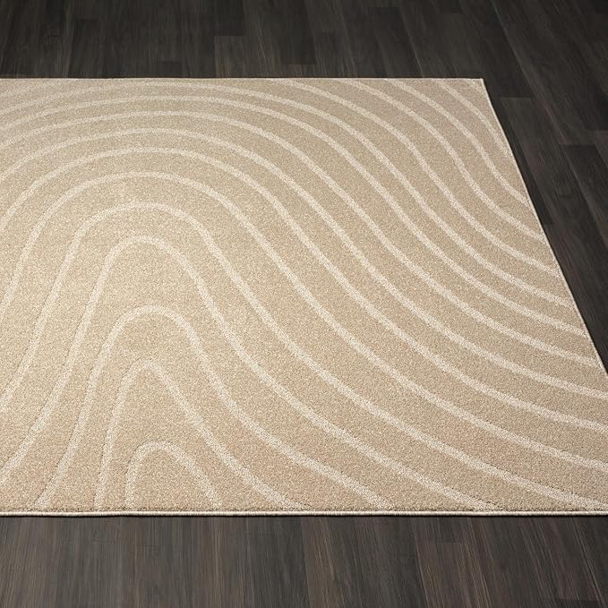 LUXE WEAVERS Modern Geometric Wave Beige 6x9 Area Rug