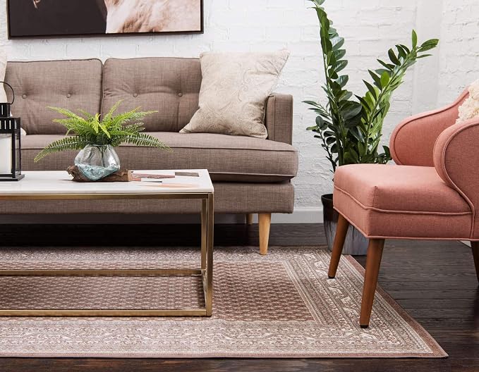 Unique Loom Williamsburg Collection Traditional Border with Dotted Center Area Rug, Rectangular 9' 0" x 12' 2", Brown/Beige