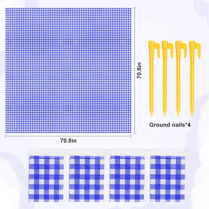 4 Pcs Disposable Outdoor Picnic Blankets 70.9''x70.9'' Portable Pocket Blanket Foldable Waterproof Picnic Mats Sandproof Beach Blanket with Ground Spikes for Beach Travel Hiking Camping
