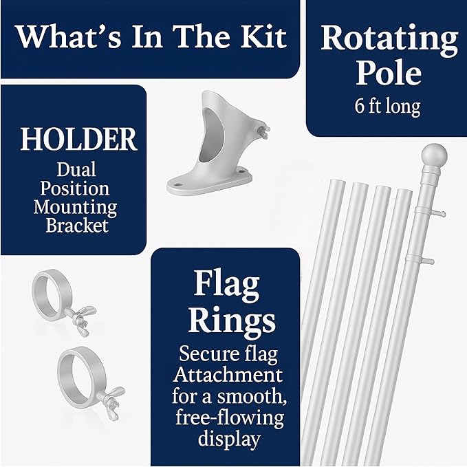 Flag Pole for Outside House – 6FT Aluminum Flagpole Kit with Wall Mount Bracket – Heavy Duty Flag Pole Holder for Residential or Commercial Outdoor Use – Fits 3x5 American Flags