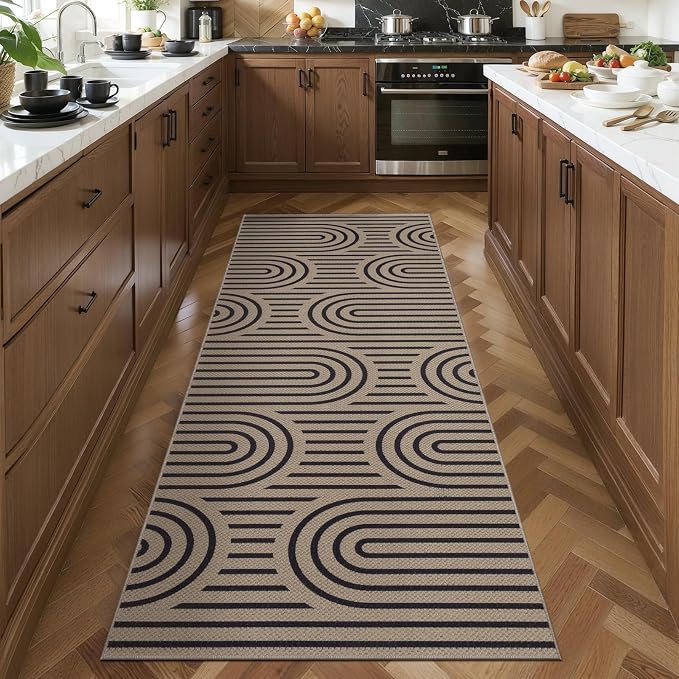 Tangsoo Modern Rainbow Easy Jute Rug 2x5 Washable Kitchen Runner for Hallways,Non-Slip Thin Farmhouse Carpet Runner Contemporary Indoor Outdoor Runners Door Mat for Laundry Entryway Porch