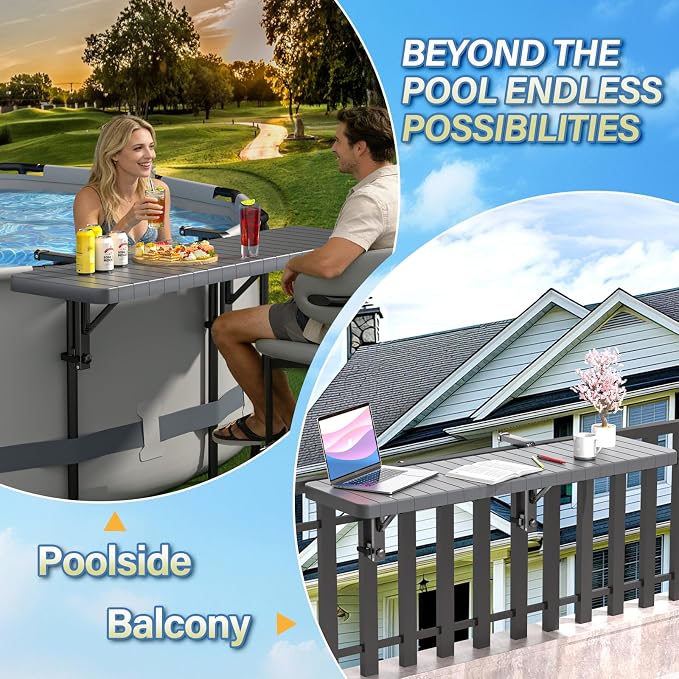 BoYata Pool Bar, Above Ground Pool Accessories, for Frame Swimming Pools | 49.4×9.6" Large Poolside Bar, Holds 110 Lbs, Stable Pool Accessories for Above Pools, Fits ≤4.4” Rails, For Round & Oval Pool