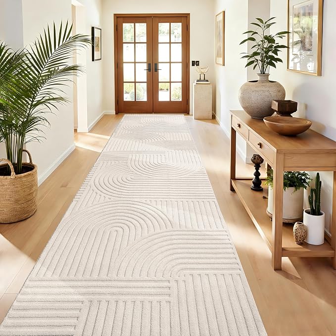 Pauwer 3x12 Area Rugs for Living Room, Modern Non Slip Washable Rug, Beige | Arch Pattern, Soft Fluffy, Neutral, Boho Accent, Solid Color Floor Carpet, For Kids Room Dining Room Nursery Entryway