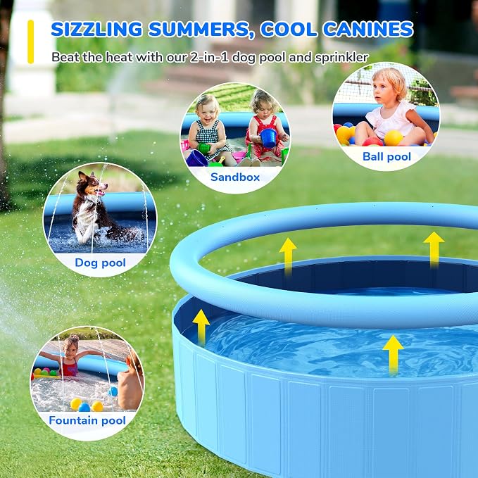 132'' Foldable Dog Pool, Giant Sprinkler Pools for Kids, Non-Slip Heavy Duty Dogs Pool for Large Dogs, Hard Plastic Kiddie Bathtubs for Backyard（11ft）