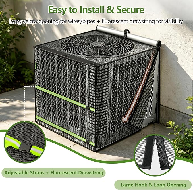 2 in 1 Full Mesh Air Conditioner Cover with Roll-Up Waterproof Top-Heavy Duty 420D Oxford, Breathable Outdoor AC Unit Defender for All Season, Anti-UV, Windproof, Easy Install, 30"W x 30"D x 32"H