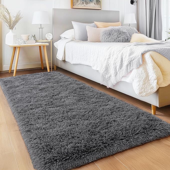 Grey Runner Rugs for Bedroom 2x6, Long Runners for Hallway Entryway Dorm Living Room, Upgrade Non-Slip Fluffy Rug for Kids Girls and Boys, Nursery Rooms, Home Decor Aesthetic