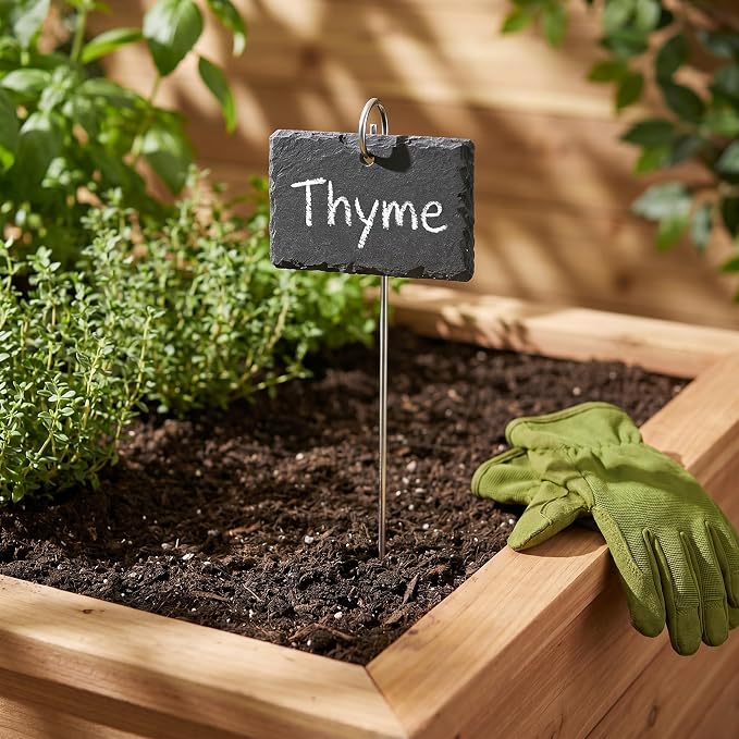 Large Slate Plant Labels, Garden Plant Labels Tags, Plant Markers 10 Sets | Natural Weatherproof Garden Signs with Metal Stakes and Chalk Pencils, for Outdoor Plants Vegetables Herb Flower Bed Pots