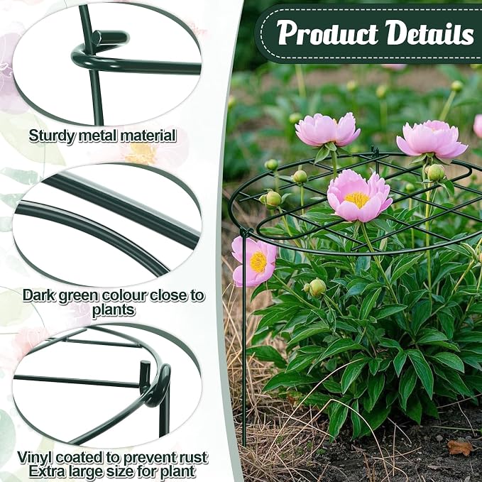 3 Pack 24 x 29.5 Inch Peony Cages and Supports Grow Through Plant Grid Support,Metal Plant Brace Support Peony Rings Hoops for Outdoor Plants Vegetables,Rose,Tomato,Orchids