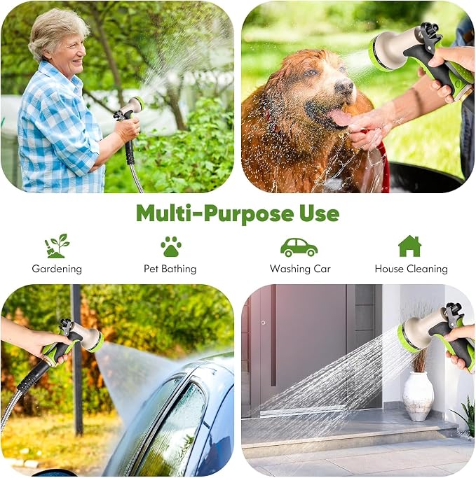 Unywarse Garden Hose 175ft, Stainless Steel Heavy Duty Water Hose with 10 Function Nozzle Flexible, Lightweight, No-Kink, Pet Proof, Puncture Proof Metal Hose for Yard, Outdoor