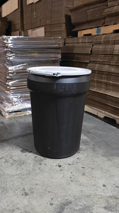Eagle 30 Gallon Plastic Drum with Lid, Metal Lever-Lock, 28.5"x21.1", Open Head Lab Pack Drum Made of Durable, Lightweight HDPE, Withstands Weather and Chemicals, Made in USA, Black, 1601MBLK