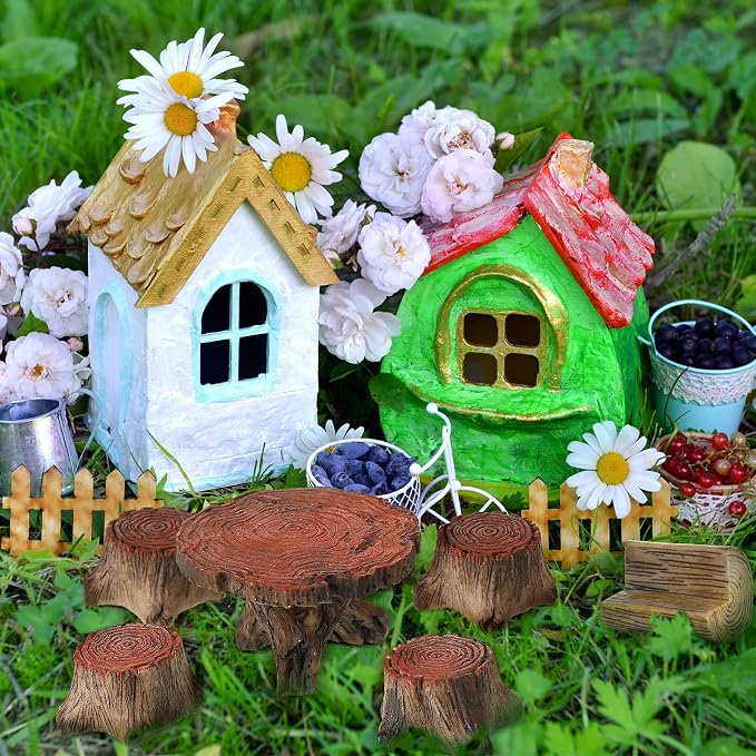 BBTO 24 Pcs Garden Furniture Fairy Mini Architecture Accessories Fairy Miniature Ornaments Artificial Grass and Moss Rocks Kit for Garden House Accessories