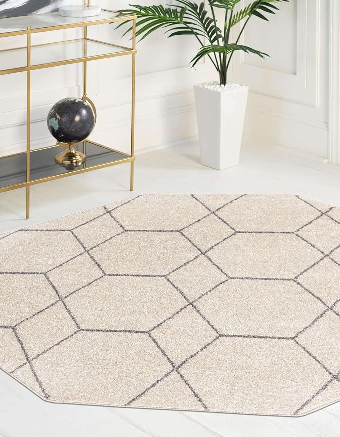 Unique Loom Trellis Frieze Collection Area Rug - Geometric (5' Octagon, Ivory/ Gray)
