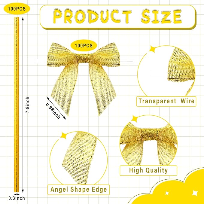 Jutom 200 Pcs Cake Pop Sticks and Bows Kit Include 100 Ribbon Twist Tie Bows 100 Paper Striped Straws for Cake Pops Candies Lollipops Chocolates Wedding Christmas Packaging Party Supplies(Gold)