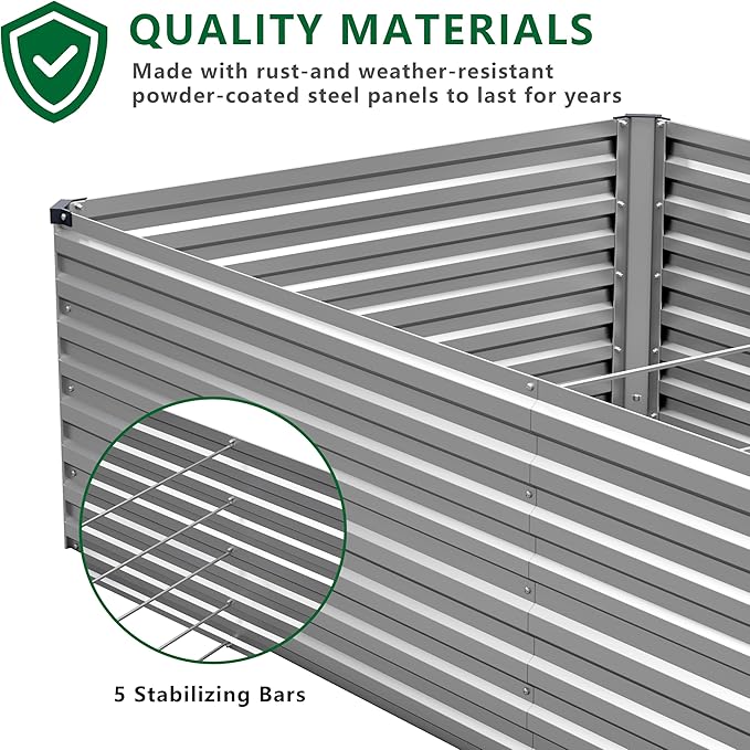DIIYIV Galvanized Raised Garden Bed Kit Outdoor Patio,6x3x2ft Large Rectangular Metal Planter Boxes,Deep Root Box Planter for Gardening,Vegetables,Flowers,Herbs-Silver
