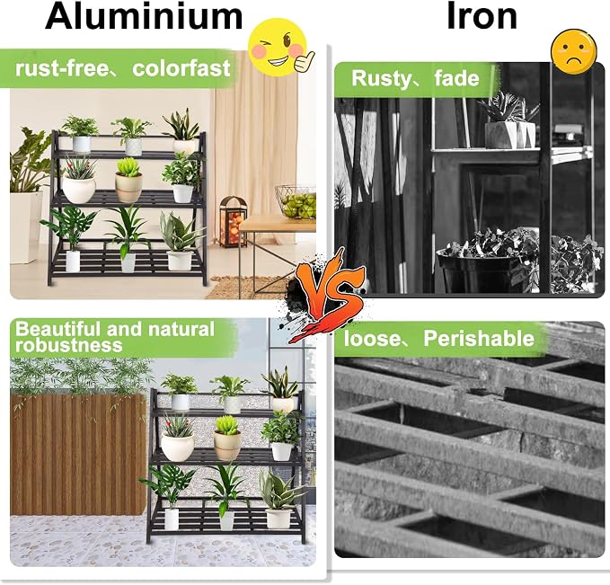 Aluminum Plants Shelf Outdoor 3-Tier Plant Stand Rustproof | Multiple Flower Holder Rack, Metal Plant Stands Home Decor for Balcony Living Room Patio Garden (3-Tier)