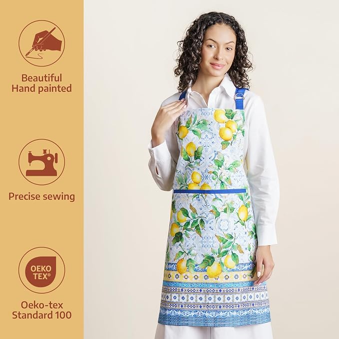 Maison d' Hermine Aprons for women with Pocket 100% Cotton (27.50"x31.50") | Adjustable Neck Strap & long ties Apron Men Chef Wedding Cooking Gardening Server Maid