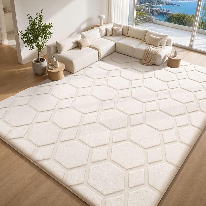 Sour Lemon Area Rugs 9x12 Living Room Bedroom, Large Carpet White Rug | Big, Geometric Alfombra Para Salas Modernas, Washable, Non Slip Soft Thick Fluffy Plush, Memory foam Rug for Kids Playroom