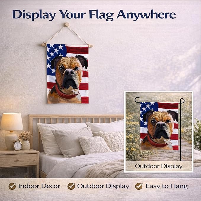 Caroline's Treasures CK6641GF Perro de Presa Mallorquin American Flag Garden Flag Mailbox Flag Decorative Yard Flag Banner Outside Patio Artwork Yard Flower Beds, Garden Size, Multicolor