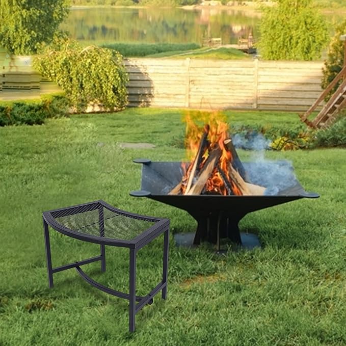 Metal Fire Pit Curved Bench, Backless Powder-Coated Mesh Outdoor Bench, Weatherproof Garden Chair Seating for Firepit Deck Patio Porch Yard, Black, Set of 8
