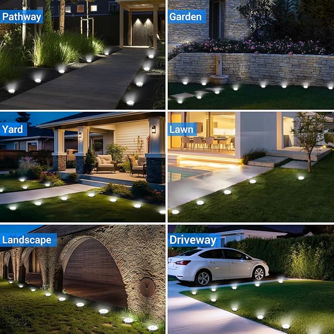 Peasur Solar Lights Outdoor Waterproof, 12 Pack Solar Lights for Outside, Anti-Rust, Solar Garden Lights Landscape Lighting for Pathway Yard Lawn Walkway Driveway, Cool White