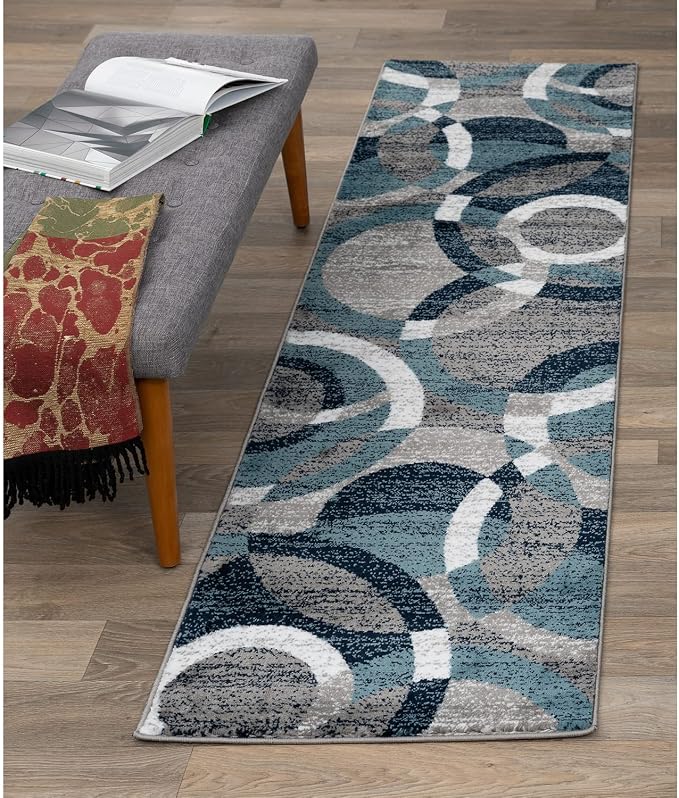 Rugshop Circles Contemporary Modern Abstract Runner Rug Blue 2' x 7'2" | Rectangular, Size 2' x 7'2", Living Room, Bedroom, Dining Room, Home Office, Kitchen, Entryway, Hallway, Nursery, Kids Room