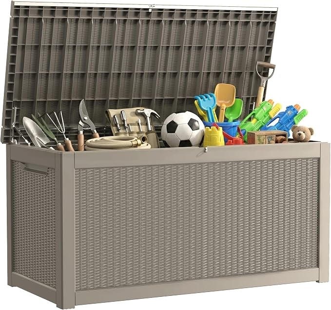 Outdoor Storage Box, 320 Gallon Waterproof Deck Box [Upgraded 3.0], Dual Gas-Spring Ultimate Resin Organizer for King Cushions, Heavy-Duty Lockable Estate Storage Bench, Backyard BBQ, Grey