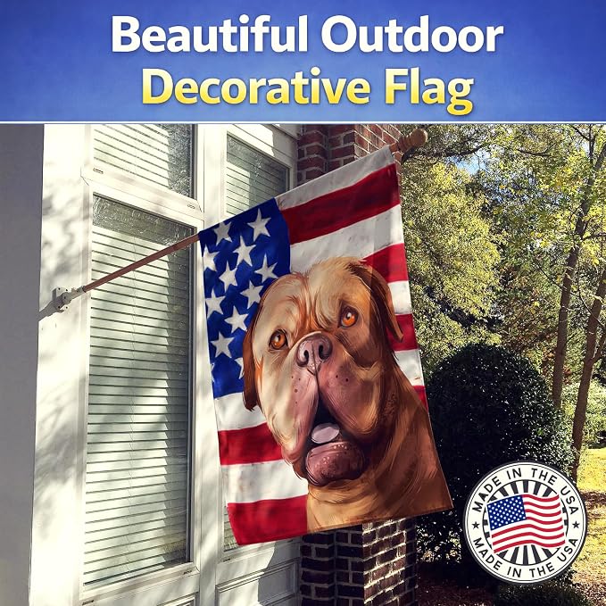 Caroline's Treasures CK6505CHF Dogue de Bordeaux Dog American Flag House Flag Large Porch Sleeve Pole Decorative Outside Yard Banner Artwork Wall Hanging, Polyester, House Size, Multicolor